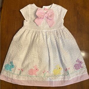 Good Lad White Seersucker Easter Dress with Bow and Bunny Appliqué 4T